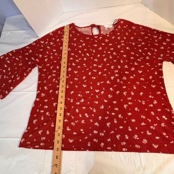 Lauren Conrad Rust Floral Print Bell Sleeve Top Women’s XXL Boho Cottagecore - Picture 8 of 9
